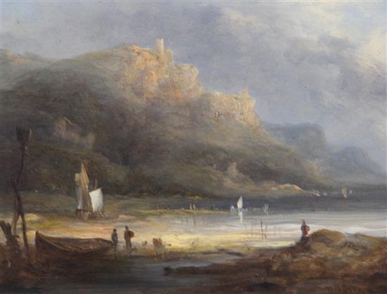 William Henry Crome (1806-1873) Beach scene looking towards cliff top towers 7.25 x 9.25in.